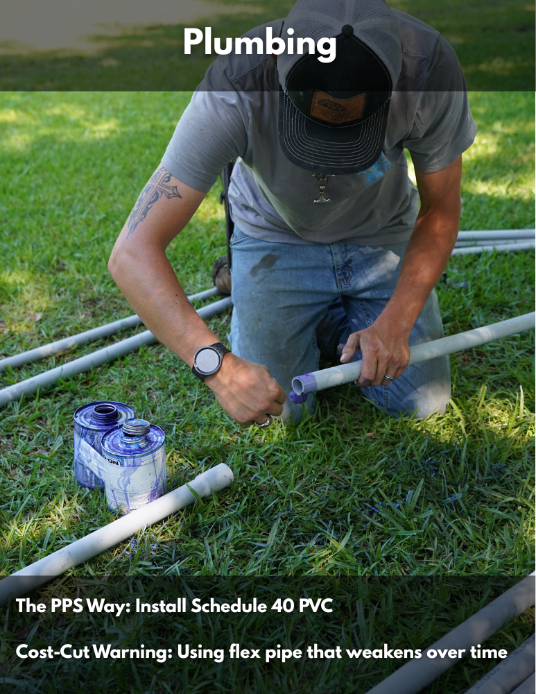 The PPS Way: Install Schedule 40 PVCCost-Cut Warning: Using flex pipe that weakens over time